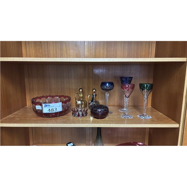 (9) PIECES OF ASSORTED BOHEMIAN VINTAGE GLASSWARE