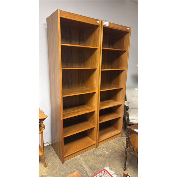 MID CENTURY DANISH MODERN TEAK 2-PC BOOKSHELF WALL UNIT 24.5" X 16.5" X 79"