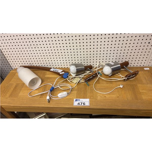 (3) MID CENTURY DANISH MODERN TEAK WALL MOUNT LAMPS