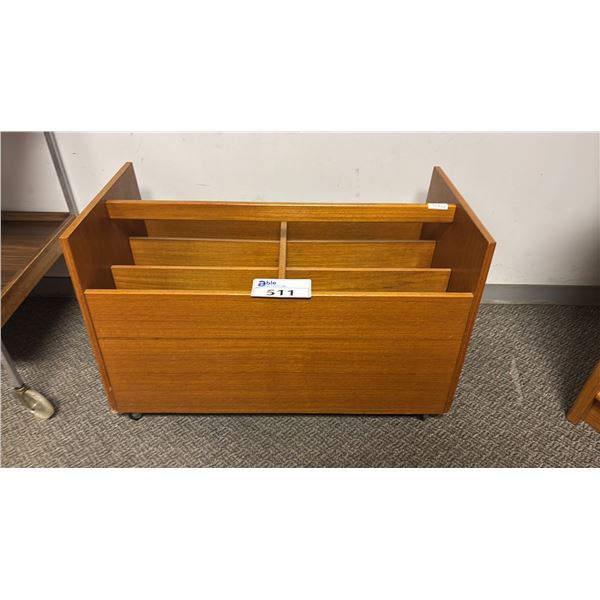 MID CENTURY DANISH MODERN TEAK MOBILE MAGAZINE STAND MADE IN NORWAY