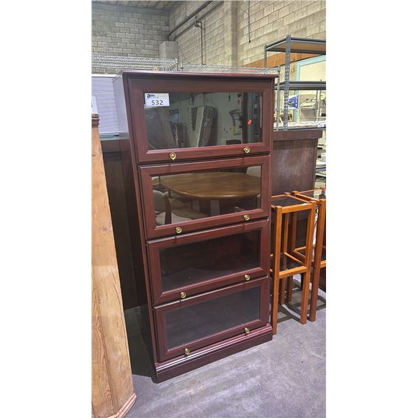 FOUR SECTION DARK WOODEN CABINET - APPROX. 29"H X 13"D X 60"H