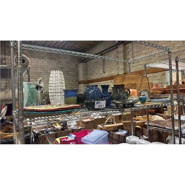 SHELF OF HOME DECOR ITEMS - HIMALAYAN SALT LAMP, VASES, PLATES & MORE