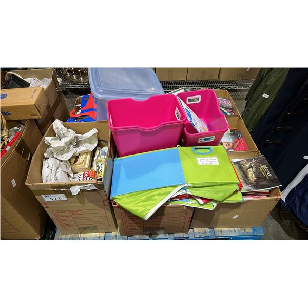 PALLET OF ESTATE GOODS - BINS, BOOKS, CLOTHES HANGERS & MORE *MUST TAKE ALL ON PALLET*