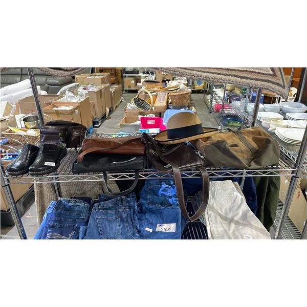 TILLEY RAFIA HAT, 4 ASSORTED BAGS & PURSES, SIZE 36 JOSEF SEIBEL SHOES & FANNY PACK