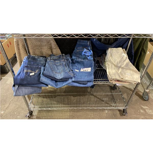 SHELF OF ASSORTED JEAN & SHORTS - ASSORTED SIZES, STYLES & COLOURS