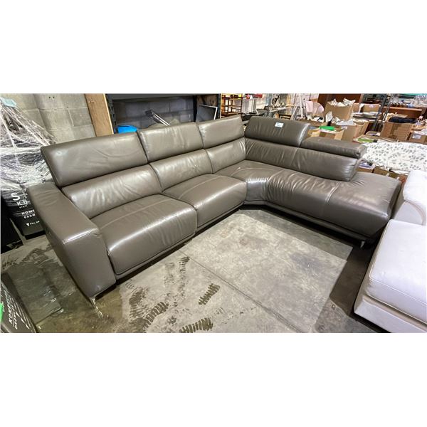 GREY LEATHER-LIKE SECTIONAL SOFA WITH POWER RECLINER - *NO POWER CABLE/WORKING CONDITION UNKNOWN*