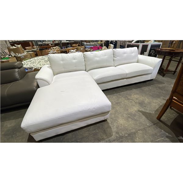 WHITE LEATHER-LIKE SECTIONAL SOFA WITH CHAISE