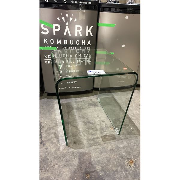 GLASS SIDE TABLE - APPROXIMATELY 19" W X 19.5" D X 21" T