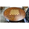 Image 2 : ROUND WOODEN CHESS & BACKGAMMON TABLE WITH DRAWER FOR PIECES *NO PIECES* - 33" DIA.