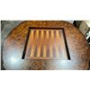 Image 3 : ROUND WOODEN CHESS & BACKGAMMON TABLE WITH DRAWER FOR PIECES *NO PIECES* - 33" DIA.