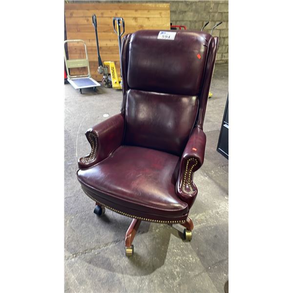 LEATHER-LIKE HIGH BACK ROLLING SWIVEL CHAIR WITH NAIL HEAD DETAIL