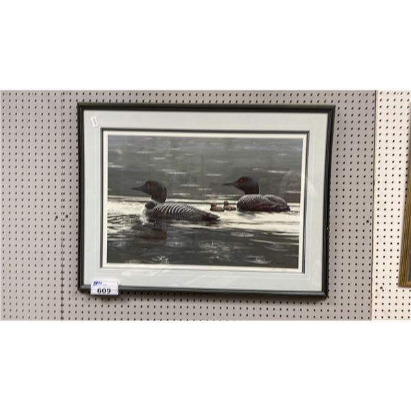 JOHN SEEREY-LESTER "SUDDEN RAIN - COMMON LOONS" SIGNED 38" X 28" FRAMED PRINT - 2505/4500