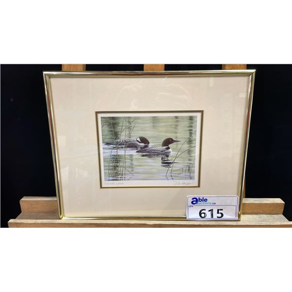 DON LI-LEGER "FISHING LOONS" FRAMED SIGNED 14.5" X 11.5" PRINT - ARTIST INFO ON BACK