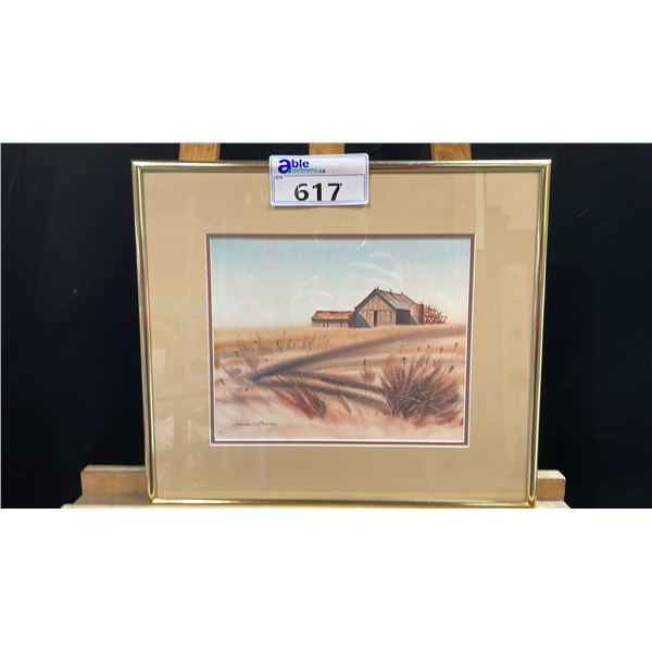 JAMES BESSEY "LATE AUGUST" FRAMED 17" X 15" PRINT - ARTIST INFO ON BACK