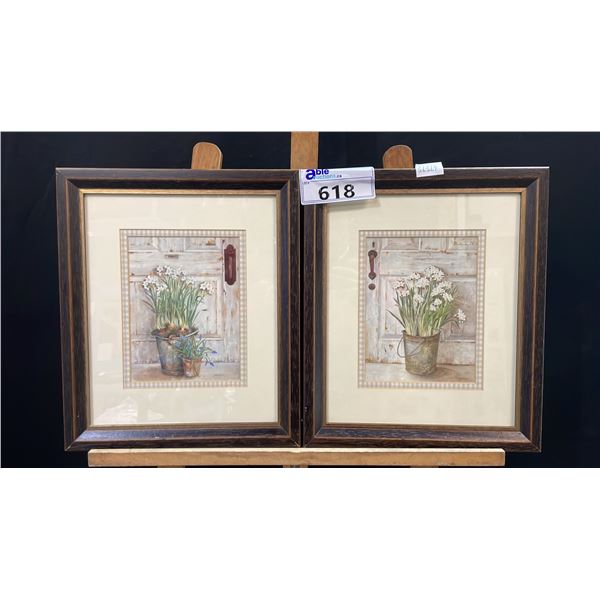 PAIR OF KATHRYN WHITE 15.25" X 12.75" FRAMED FLORAL PRINTS - ARTIST INFO ON BACK