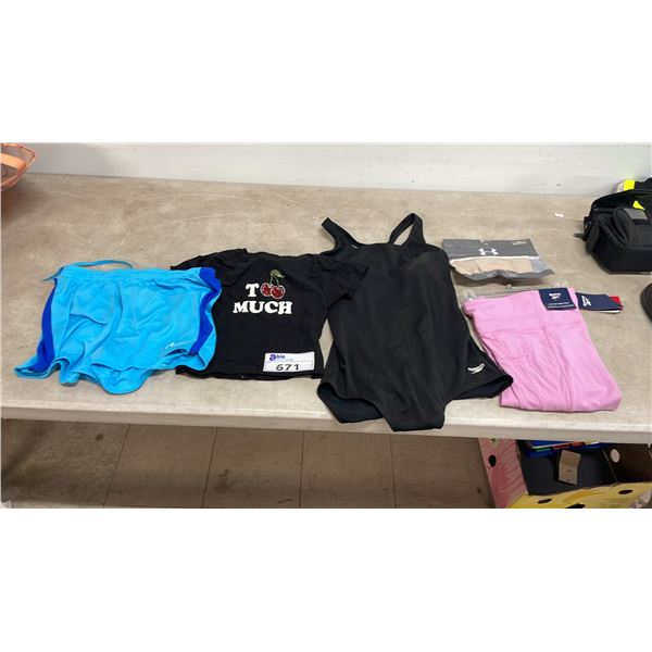 ASSORTED WOMEN'S CLOTHING INCLUDING; NIKE SHORTS, SPEEDO SWIMSUIT, REEBOK LEGGINGS & MORE **ALL NEW