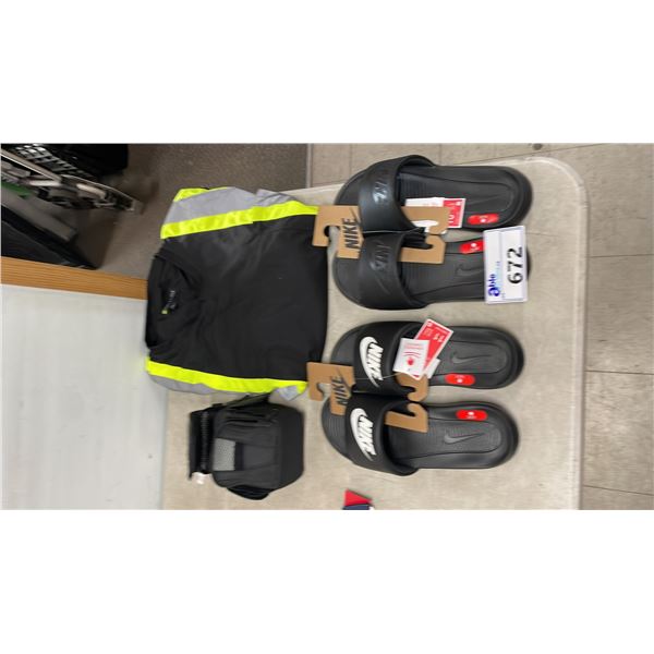 ASSORTED ITEMS INCLUDING; **NEW WITH TAGS** NIKE SLIDES SIZE 10 & 11, LOWEPRO EDIT 100 CAMERA CASE