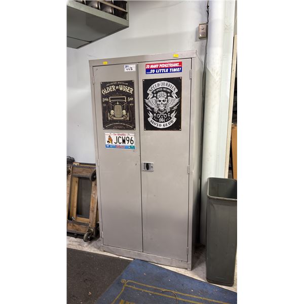 GREY TWO DOOR STORAGE CABINET - APPROX. 36"W X 18"D X 72"H