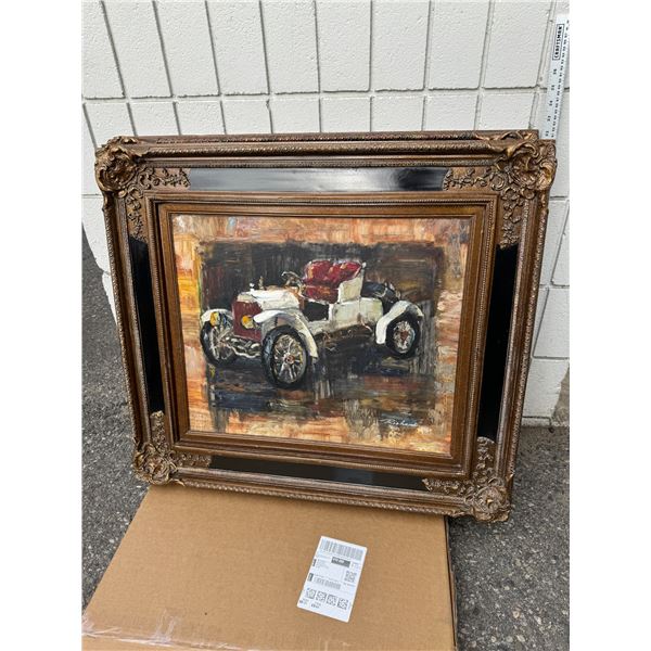 Oil on canvas car painting, signed Richard