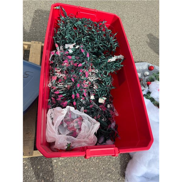 Pink and other Christmas lights with Bin and lid