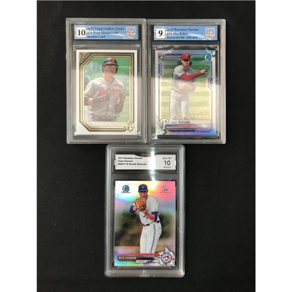 LOT OF 3 BASEBALL CARDS - ENCASED AND GRADED