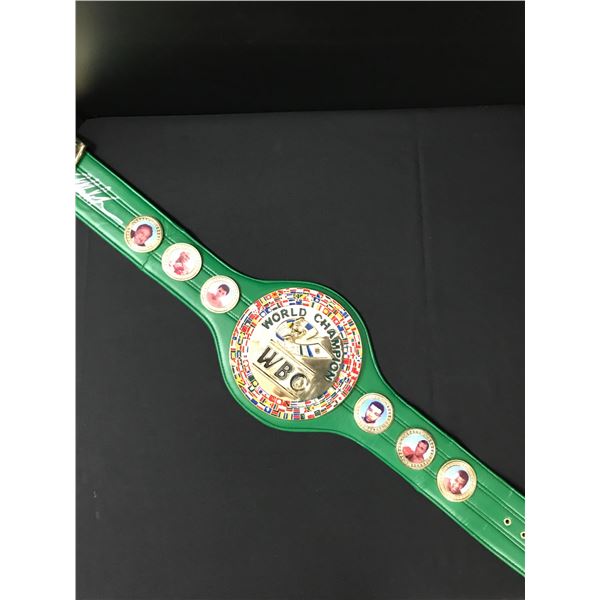 MIKE TYSON SIGNED REPLICA GREEN CHAMPIONSHIP BELT - WWOC COA