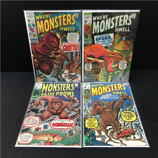 LOT OF 4 WHERE MONSTERS DWELL COMICS - MARVEL COMICS