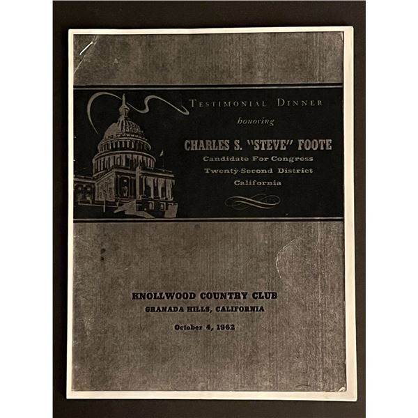 Vintage 1962 Dinner Program for Congressional Candidate Charles S. Foote