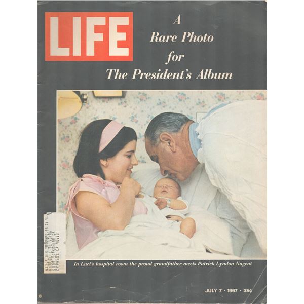 President Johnson meets his grandson Life Magazine. July 7, 1967