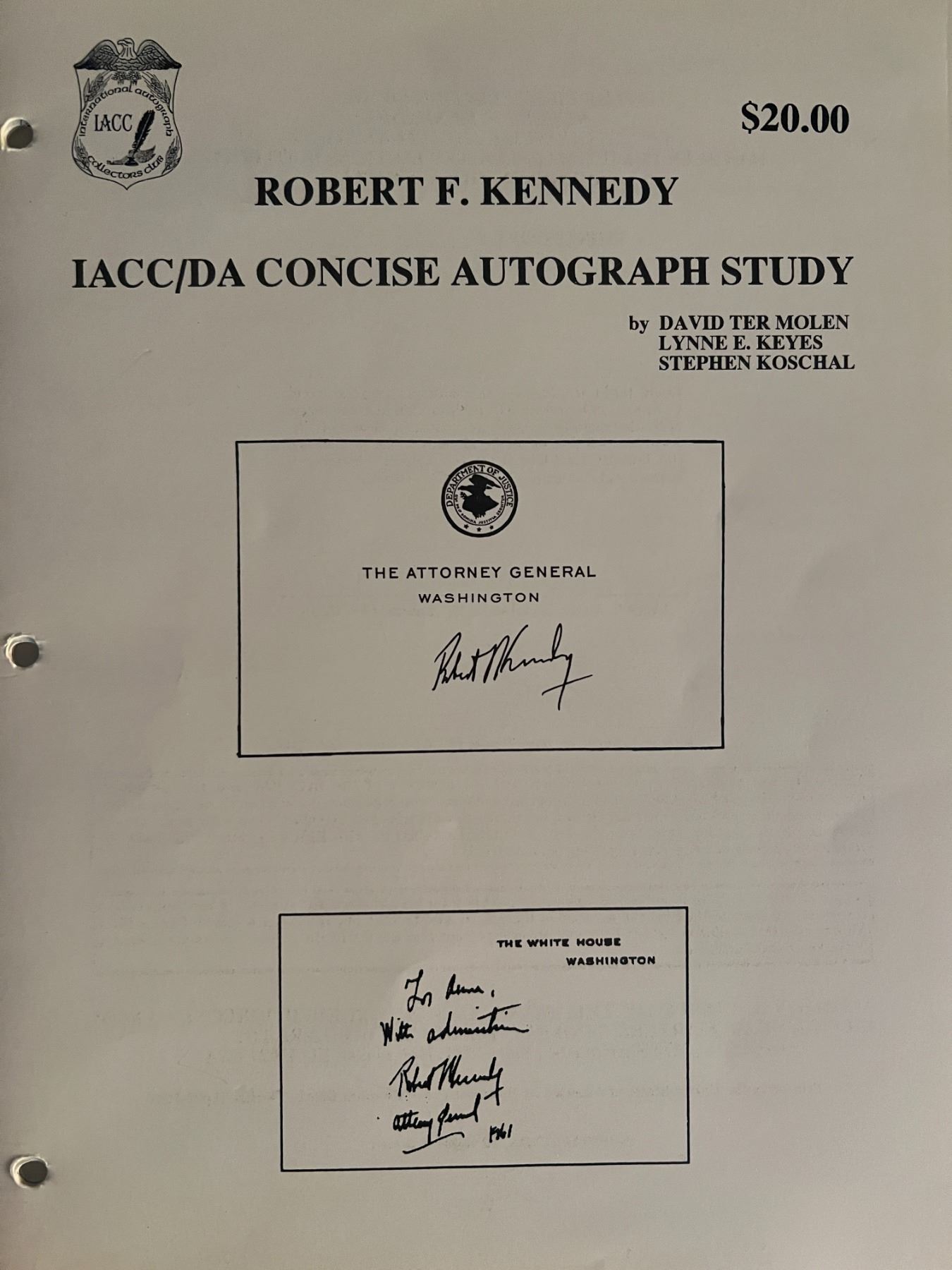 Robert F. Kennedy autograph study book. 9x11 inches
