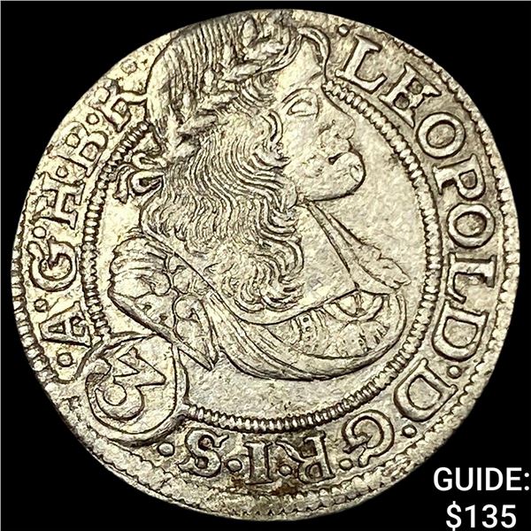 1655-1705 Hungary Leopold Silver 3 Kreuzer CLOSELY UNCIRCULATED