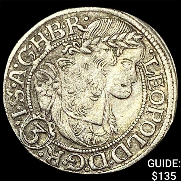 1655-1705 Hungary Leopold Silver 3 Kreuzer CLOSELY UNCIRCULATED