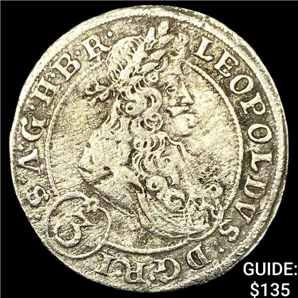 1655-1705 Hungary Leopold Silver 3 Kreuzer CLOSELY UNCIRCULATED