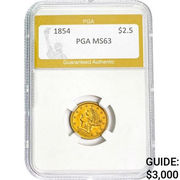 1854 $2.5 Liberty Head Gold PGA MS63  MS63