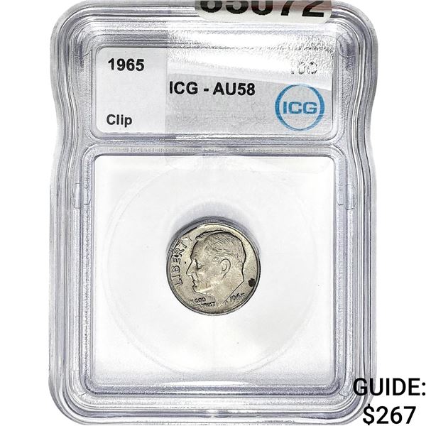 1965 Roosevelt Dime ICG AU58 Clip