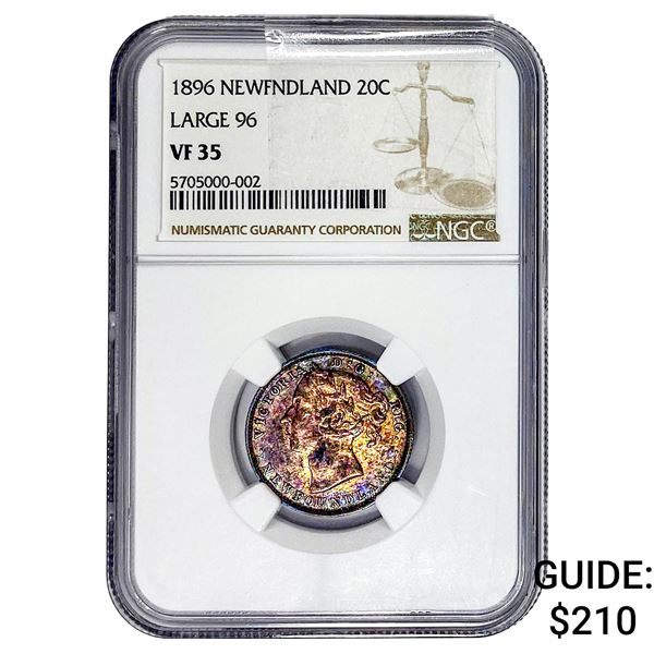 1896 Newfoundland 20 Cents NGC VF35 LG 96