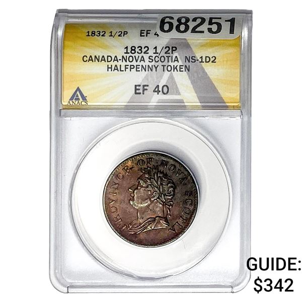 1832 Canada-Nova Scotia NS-1D2 Halfpenny  EF40