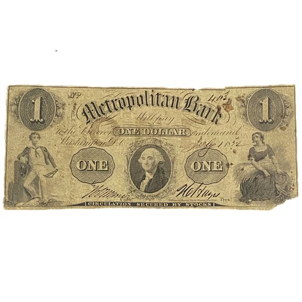 1832 $1 Metropolitan Bank, Washington D.C.