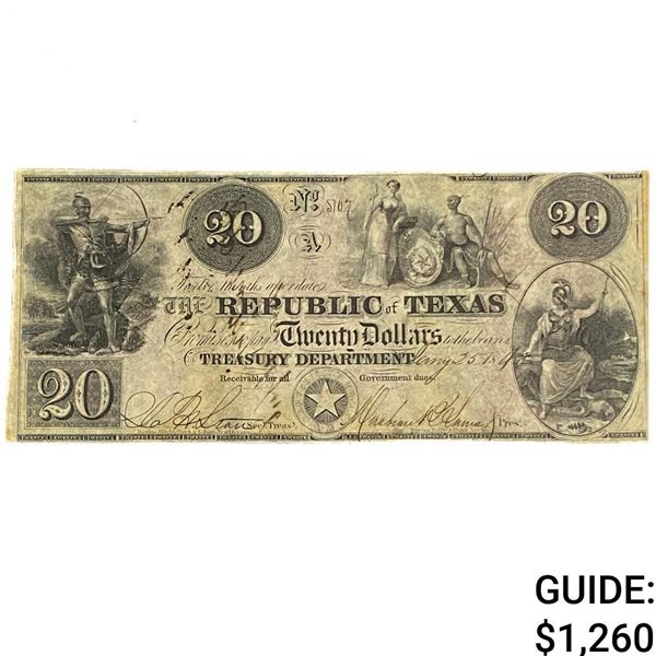 1849 $20 Lonestar Republic of Texas