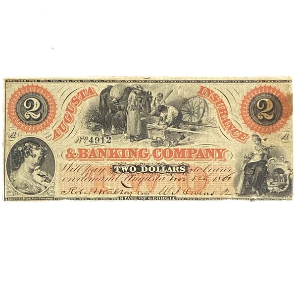 1861 $2 Augusta Georgia Insurance & Banking Co.