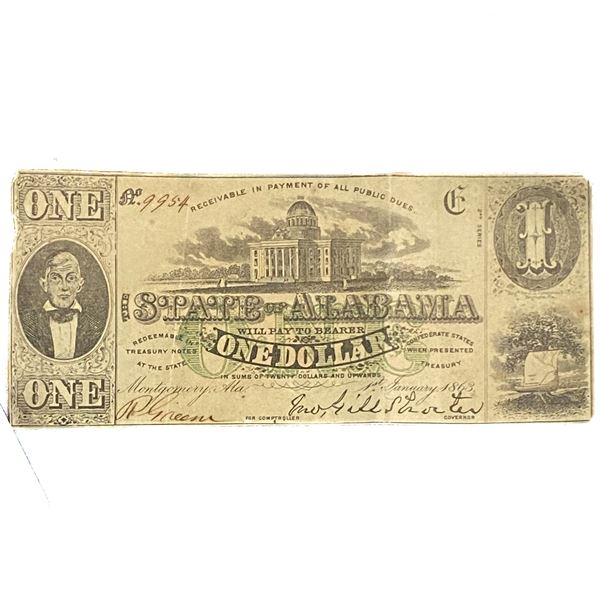 1863 $1 State of Alabama