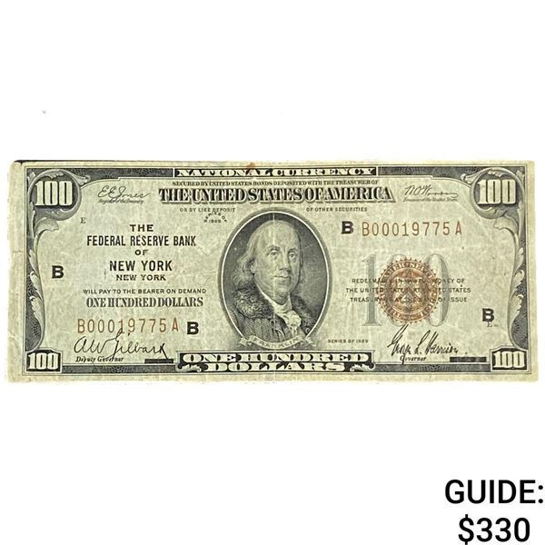 1929 $100 Federal Reserve Bank Of New York
