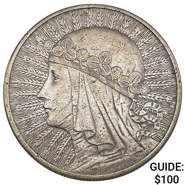 1932 Poland Silver 10 Zlotych CLOSELY UNCIRCULATED