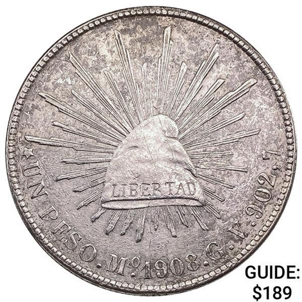 1908Mo GV Mexico Silver Peso CHOICE AU