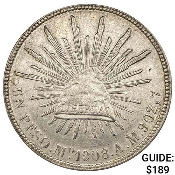 1908Mo AM Mexico Silver Peso CHOICE AU