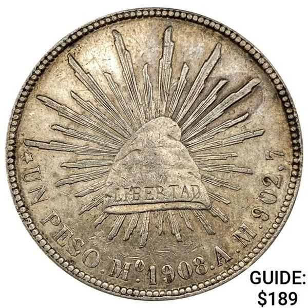 1908Mo AM Mexico Silver Peso CHOICE AU