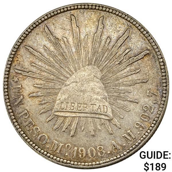1908Mo AM Mexico Silver Peso CHOICE AU