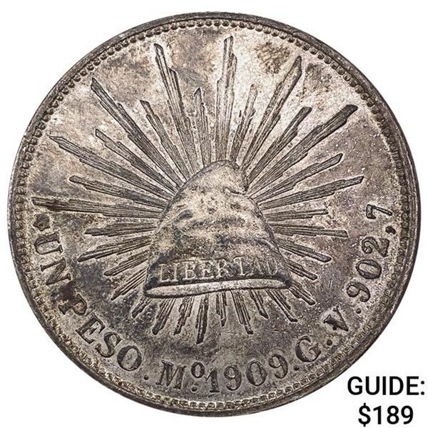 1909Mo GV Mexico Silver Peso CHOICE AU