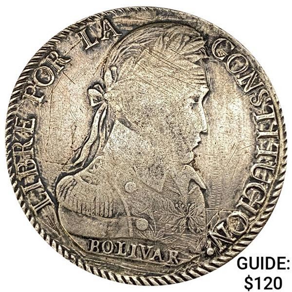 1829PTS JM Bolivia Silver 8 Soles NEARLY UNCIRCULATED
