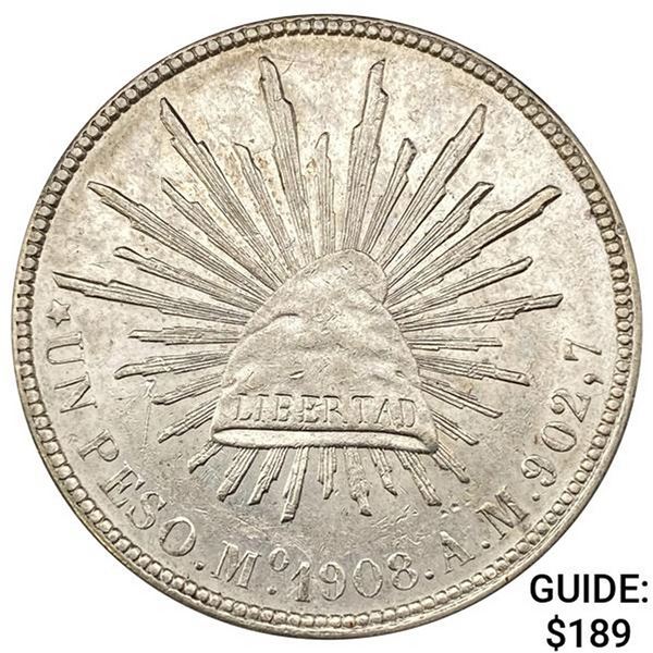 1908Mo AM Mexico Silver Peso CHOICE AU